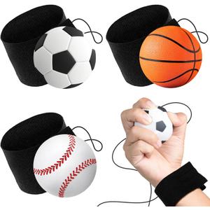 ArtCreativity 2.25 Inch Sports Wrist Balls - Set of 3 - Includes Basketball, Baseball, and Soccer Ball Wristband Toys - Durable Foam String Attached Rebound Balls - Party Favor, Gift Idea for Kids