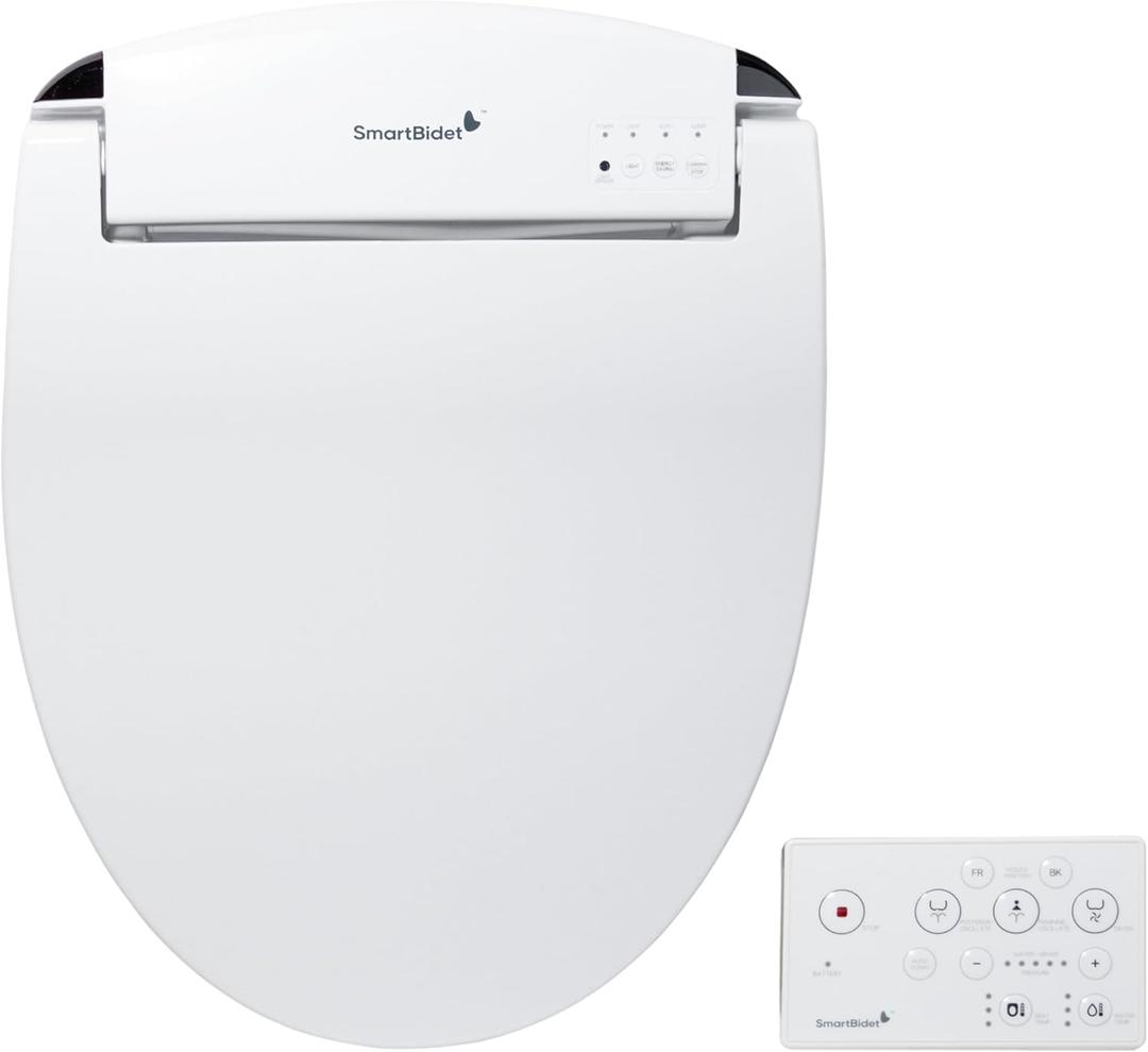 SmartBidet SB-2400 Advanced Electric Smart Bidet Slim Profile Seat in Round White with Remote Control, LED Night Light, Stainless Steel Nozzle, Heated Seat, Warm Dryer
