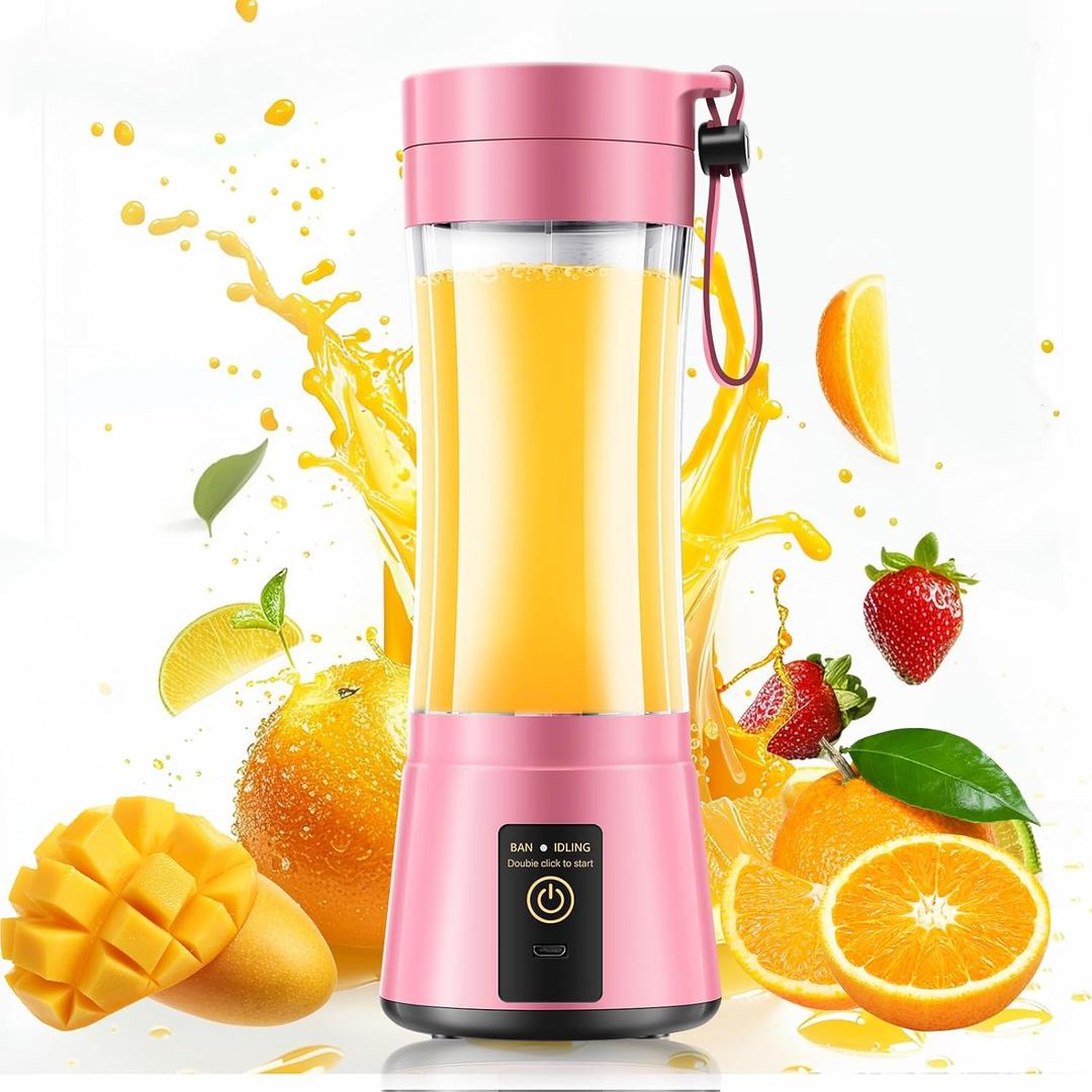 Portable Blender for Smoothies & Shakes - Personal Blender with 12Oz Traveling Cup, BAP Free, 6 Stainless Steel Blades, Freshly Squeezed for Office/Picnic/Sports (Pink)