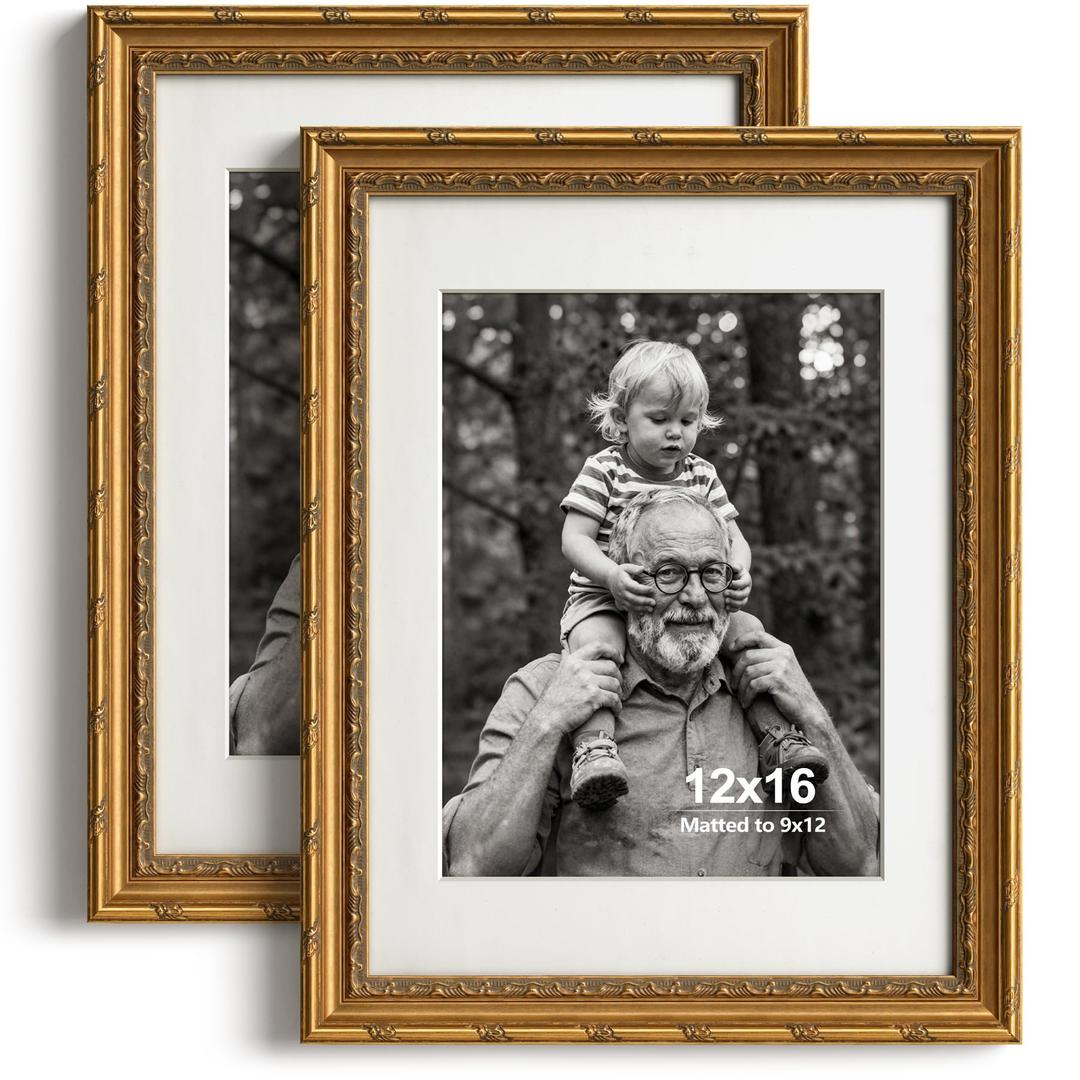 Yaetm 12x16 Gold Picture Frame, Ornate Vintage Frame for Art Prints, Single