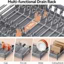 Urackify Stainless Steel Dish Drying Rack - Dish Drainer for Kitchen Counter, Extendable Drainboard with Foldable, Space-Saving Cup & Bowl Organizer, Includes Knife and Utensil Holder, Gray