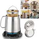 Deep Fryer Pot with Basket and Oil Strainer, 304 Stainless Steel Pour Fryer for French Fries/Japanese Tempura,Small Versatile Frying Pot for Kitchen Oil Filter/Grease Container/Cooking 2L/2Qt, 6.26"L x 7.64"W x 7.24"H, Silver 