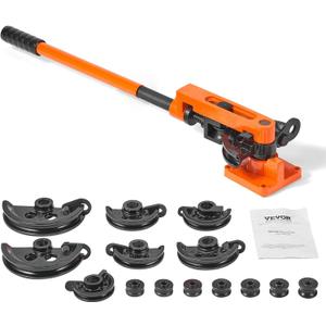 VEVOR Pipe Tube Bender, 3/8" to 1" OD Manual Pipe Tube Bender with 7 Bending Dies, 180 Copper Aluminum Pipes Bending Tools for HVAC Air Conditioning Refrigerator Auto Repair