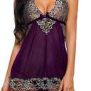 Avidlove Women V-Neck Lingerie Lace Babydoll Mesh Chemise Nightwear Outfits , Size S (Dark Purple)