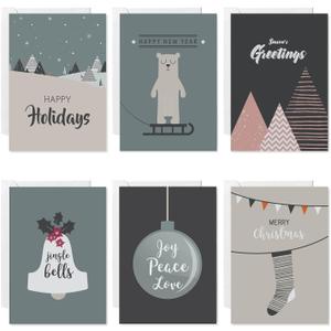 easykart labels 24 Christmas Greeting & Happy Holidays Cards with Envelopes Grey Theme Subtle Designs | 5.5 x 4 Inch For Friends, Family and loved Ones