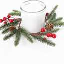 12 Pack Christmas Greenery Candle Rings, Christmas Candle Rings Wreaths with Red Berries and Pine Cones, Xmas Table Decorations Holiday Centerpieces for Tables