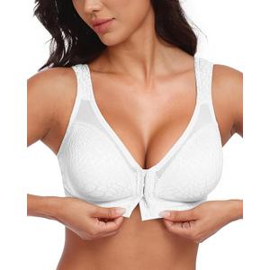 HACI Women's Front Closure Posture Bra Full Coverage Back Support Wirefree Unpadded 34D 