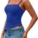 2 x PRETTYGARDEN Women's Summer Spaghetti Strap Tank Tops Sleeveless Camisole Blouses Asymmetrical Going Out Basic Tank Shirt (Blue, XL)