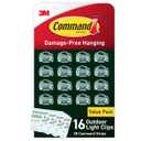 Command Outdoor Light 4 Pack of 16 Clear Clips and 20 Strips, Damage Free Hanging with Adhesive Strips, Wall Clips for Hanging Outdoor Lights and Cables Outside