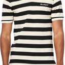 Karl Lagerfeld Men's Collared Striped Knit Short Sleeve Polo (Blue, XXL)