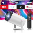 Projector with WiFi and Bluetooth, Mini Projector, 4K 1080P Support Portable Wireless Movie Projectors 220 Rotatable 130'' Screen Auto Keystone Compatible with HDMI/iPhone/TV Stick for Bedroom Indoor (White)