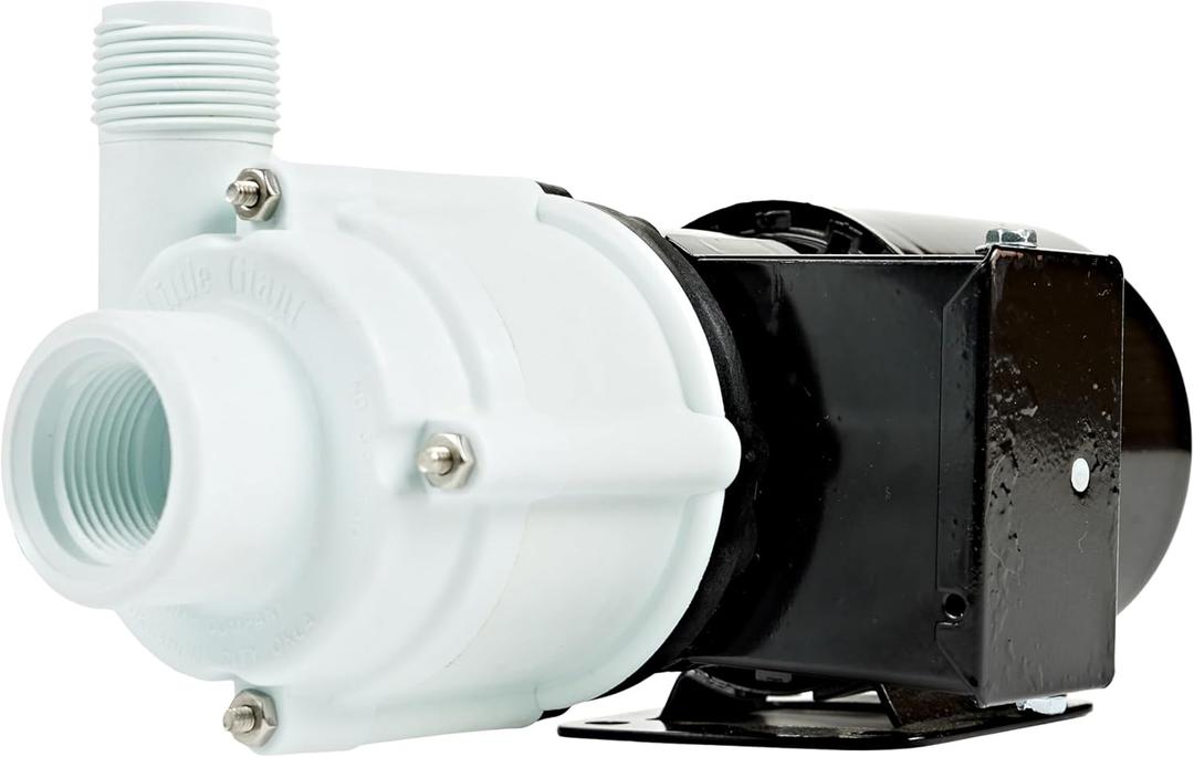 Little Giant 4-MDQX-SC 115-Volt, 1/10 HP, 1225 GPH, Non-Submersible Magnetic Drive Free Flow Aquarium Circulation Pump, 6-Ft. Cord, Black/White, 582507