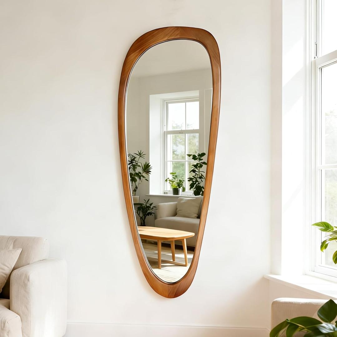 BOMINICA Full Length Irregular Wall Mirror, 60" x 22" Wooden Full Body Mirror Wall Mounted, Large Decorative Floor Mirror for Living Room, Bedroom, Entryway, Farmhouse, Home Decor
