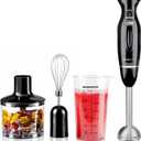 OVENTE Immersion Hand Blender Set, 300W Electric Handheld Stick Mixer, 2 Mixing Speeds with Stainless Steel Blades, Egg Whisk, Beaker & BPA-Free Food Chopper, Black HS565B