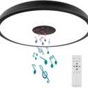 Black Waterproof LED Flush Mount Ceiling Light Fixture,with Bluetooth Speaker,11 Inch,18 watt,Dimmable Music Lamp,RGB Color Changing Light with Remote Control,for Bathroom,Shower,Bedroom