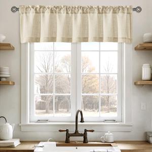 Linen Valance for Windows 2 Panels, Beige Rod Pocket Light Filtering Semi Sheer Soft Linen Window Treatment Drapes Farmhouse Burlap Rustic Curtains for Kitchen Living Room,54x15 inch
