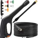 JOEJET Pressure Washer Spray and Hose 32FT, Extension Wand and 5 Nozzle Tips, Compatible with Some Portland Husky Black Decker Ford Pulsar ShopForce Taskforce Powerwasher Power Washer