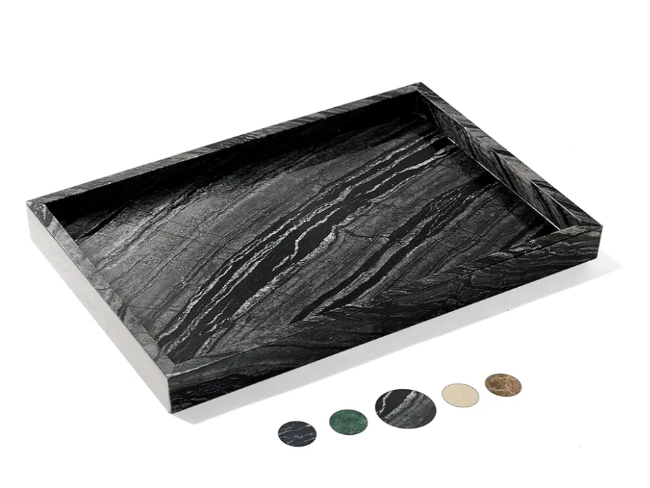 Marble Bathroom Vanity Tray, Natural Luxury Vanity Home Kitchen Bathroom Table Tray, Stone Decorative Countertop Dresser Trays for Key Coffee Perfume Jewelry Makeup (Green Texture, 12"x 5" x1.2")