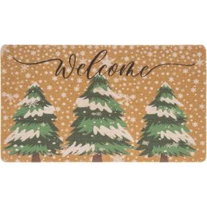 Winter Outdoor Decor Door Mat - Pine Tree Coir Welcome Front Mat with Anti-Slip Backing Home Entrance Doormats 30''x 17''