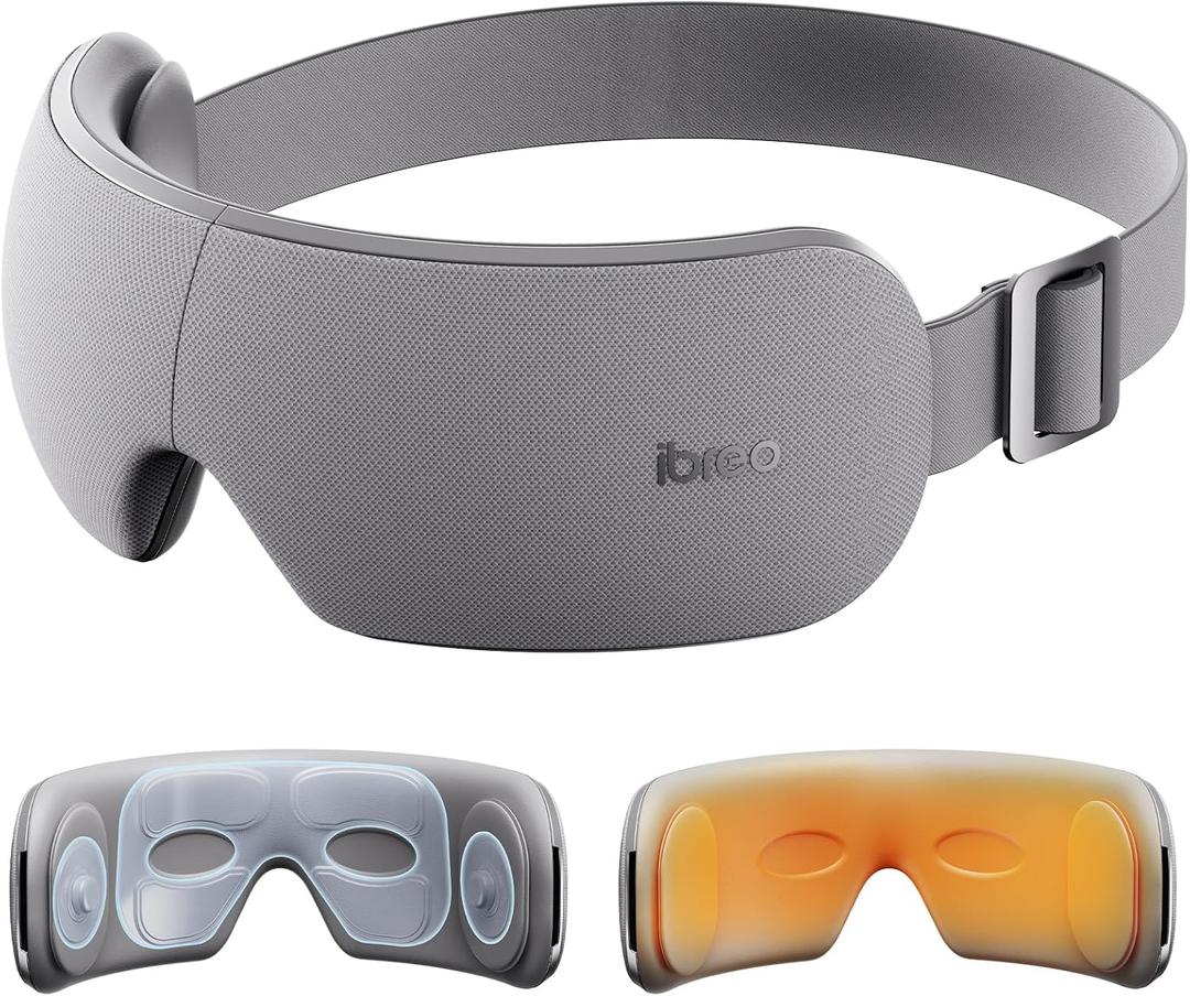 Eye Massager for Migraines with Temple Massage, Heat, Air Compression and Bluetooth Music Streaming, Foldable Electric Eye Mask for Migraine Relief, Eye Strain, Eye Care for Women and Men (Gray)