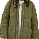PEHMEA Women's Oversized Lightweight Quilted Jacket Button Down Fall Winter Coats Puffer Padded with Pockets, S