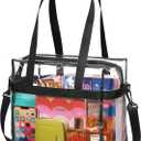 Handy Laundry Clear Tote Bag Stadium Approved - Shoulder Straps and Zippered - Clear Bag for Work, Sports Games and Concerts (Black)