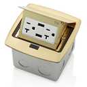 Leviton Pop-Up Floor Box with Dual Type A, 3.6 USB Charger, 20 Amp Outlet, Brass, PFUS2-BR