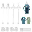 Straw Cup Conversion Kit with Silicone Sleeves for Dr. Brown's Narrow Glass Baby Bottle 4oz, Weighted Straw Replacement Kit with Soft Straw Top and Handle,4-Pack, 8m+