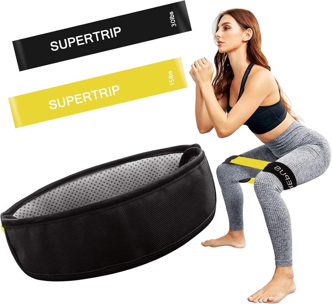 Supertrip Resistance Loop Bands with Protective Sleeves Booty Bands for Women Men 2 Pack Latex Resistance Bands and 1 Pair Non-Slip Functional Sleeves Nylon Webbing Neoprene Padding