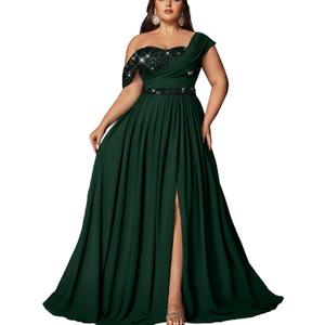 VOUIAO Women Plus Size Bridesmaid Dresses Sequin Summer Maxi Dress A Line Wedding Guest Prom Evening Party Cocktail Gown Dark Green XL