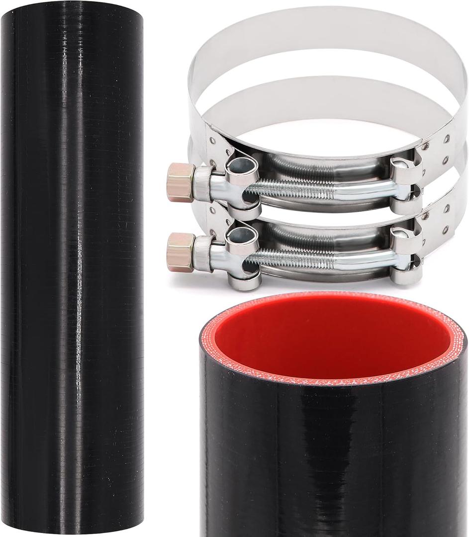 Taigoehua ID 3inch 4-Ply Straight Coupler Silicone Hose 5mm Thickness 12inch Length With 2 X Stainless Steel T-clamps (3inch(76mm))
