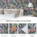 Dimoon 197"x17.3" Vintage Wallpaper Floral Peel and Stick Wallpaper Boho Contact Paper Dark Blue Cute Flower Removable Wall Paper Renter Friendly Kitchen Shelf Liner Bathroom Self Adhesive Vinyl Roll