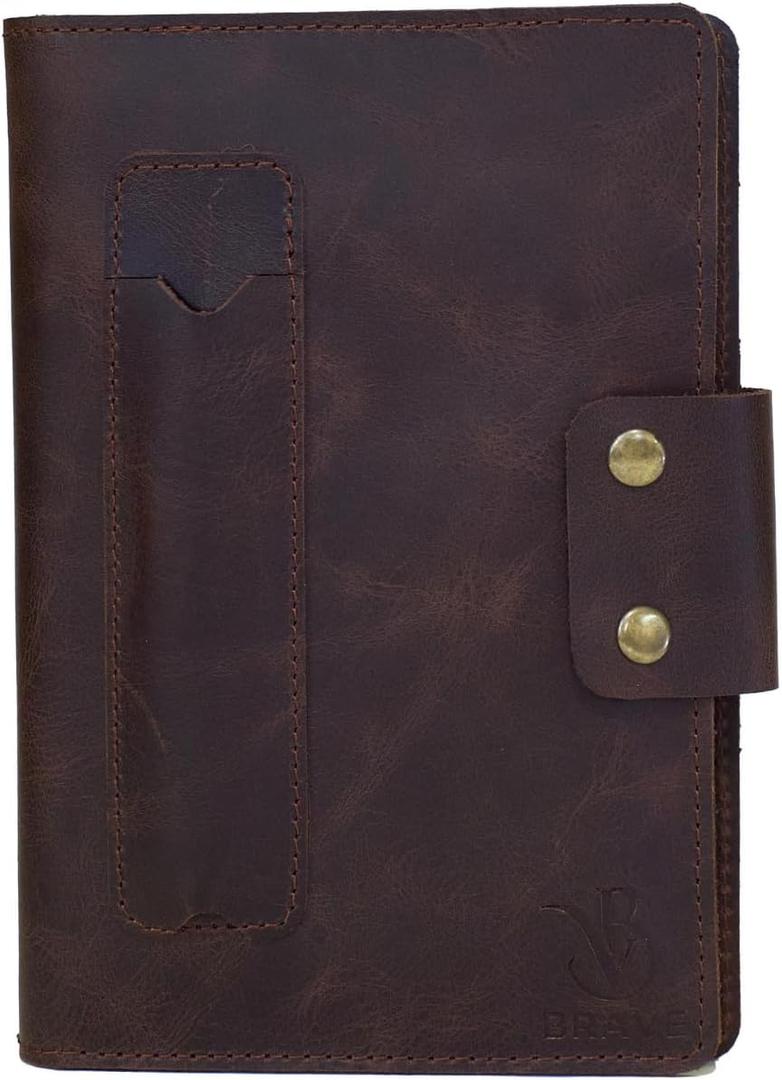 Handcrafted Genuine Leather Bible Cover  Fits Small Size Bibles Up to 58 Inches  Rustic Brown Journal Cover with Snap Closure & Pen Loop (Espresso)