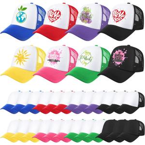 Jeyiour 48 Pack Trucker Hat Bulk Polyester Adjustable Plain Mesh Sublimation Blank Baseball Cap for Women Men Kids