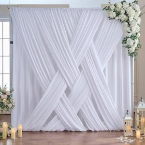 50x10FT White Backdrop Curtains for Party, 10 Panels 5x10FT Thick Polyester Backdrop Drapes, Wrinkle Resistant Photography Background Drapes for Wedding Birthday Home Decoration