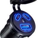 Kewig 12V USB Outlet Car Charge, 108W Super Fast Dual PD3.0 & QC3.0 3-Port Multiple Port for Car, USB C Cigarette Lighter Replacement 12 Volt Socket Waterproof for Marine Motorcycle RV Golf Cart