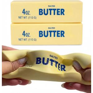 Butter Squishy Toy, Slow Rising Stress Relief Fidget, Soft PU Butter Stick Squeeze Toy, Realistic Food Squishy for Desk, Sensory Play, Relaxing Breaks, Party Favor, Gift Idea (2 PC)