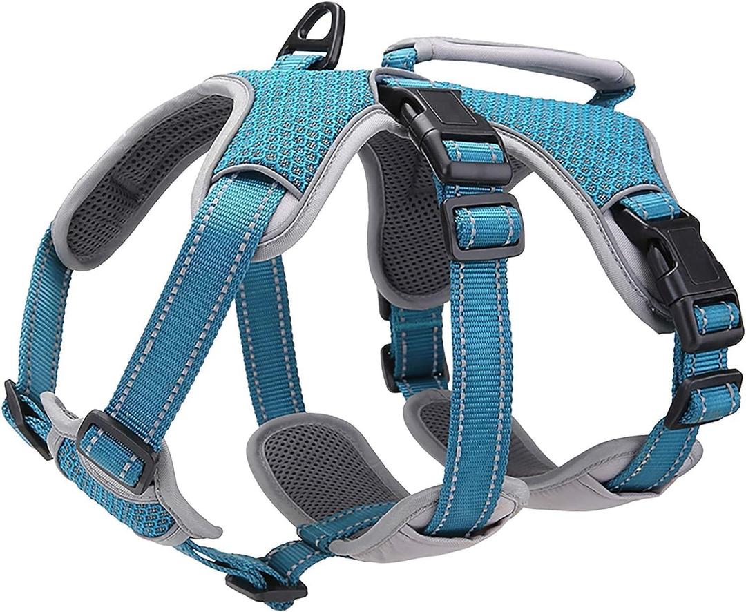BELPRO Multi-Use Support Dog Harness, Escape Proof No Pull Reflective Adjustable Vest with Durable Handle, Dog Walking Harness for Big/Active Dogs (Blue, M)