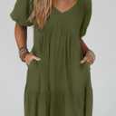 Acelitt Women's Summer Dresses 2026 Beach Casual Deep V Neck Loose Sundress Short Sleeve Mini Dress (Green, S)