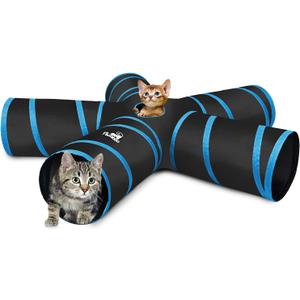 Pawaboo Cat Toys, Cat Tunnel Tube 5 Way Tunnels 25x53cm Extensible Collapsible Play Tent Interactive Toy Maze Cats House with Balls and Bells for Cats Kitten Kitty Rabbit Small Animal, Blue