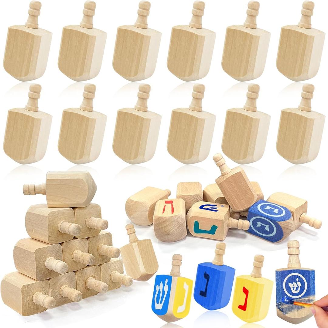 24 Pack 3 Inch Hanukkah Wooden Dreidel,Blank Unfinished Natural Wooden Chanukah Dreidels for DIY ProjectHanukkah Decorations Gifts for Party Jewish Holiday Crafts Supplies