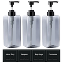 Suream 22oz Empty Plastic Bottles for Shampoo with Lables, 3Packs Bathroom Shower Containers, Refillable & Reusable Lotion Dispenser, Pump Press Bottles for Kitchen, Office, Hotel, Travel, SPA