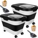 2 PCS Dog Food Storage Containers 15-20 Lbs Collapsible Dog Food Storage Container - with Measuring Cup &Scoop(Black+Black)