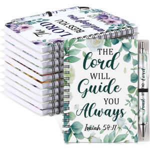 Pasimy 10 Sets Christian Notebooks with 10 Positive Pens Floral Bible Verse Journals and Ballpoint Pen Spiral Notebook Set Scripture for Women Inspirational Gifts Religious Party Favors(Retro,A6)