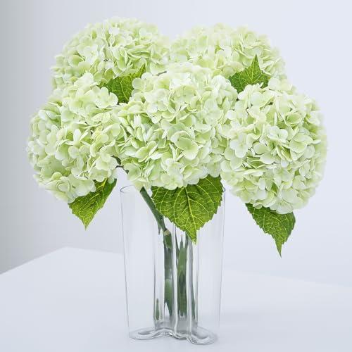 Waipfaru 21" Real Touch Green Hydrangea Artificial Flowers with Long Stem & Leaves, Full Latex Faux Hydrangea Flowers for Home Decor Party Floral Arrangements Wedding Bouquets Centerpieces, 5Pcs