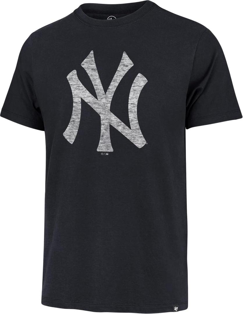 47 MLB Men's Team Color Distressed Imprint Primary Logo Wordmark Short Sleeve Baseball T-Shirt (US, Alpha, XX-Large, Regular, Regular, Navy Blue, New York Yankees)