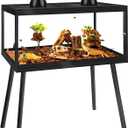 PROLEE Bearded Dragon Tank with Leg Stand 34 Gallons, Wooden Lizard Tank,Reptile Tank with Metal Mesh Roof Door, Acrylic Panel Snake Tank with Lock Design (Black, 32"x16"x16")