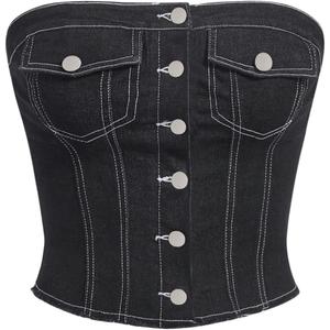 MakeMeChic Women's Jean Corset Tops Denim Tube Top Strapless Cowgirl Vest