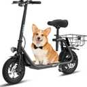 Electric Scooter with Seat ZD06, 800W Peak Motor, 20 Mile Range & 15.5 Mph, Key Start, Foldable E-Scooter with Carry Basket for Pets & Cargo, Electrically-Powered Motor Scooters