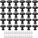Cabinet Knobs, 30 PCS 30mm Dresser Knobs, Premium Drawer Knobs, Metal Furniture Handles, Black Zinc Door Knobs for Closet- 1-1/6 Inch Diameter Round Drawer Pulls Kitchen Knob Hardware with Screws DIY